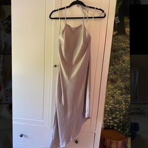 NWT Taupe Satin Halter Midi Dress